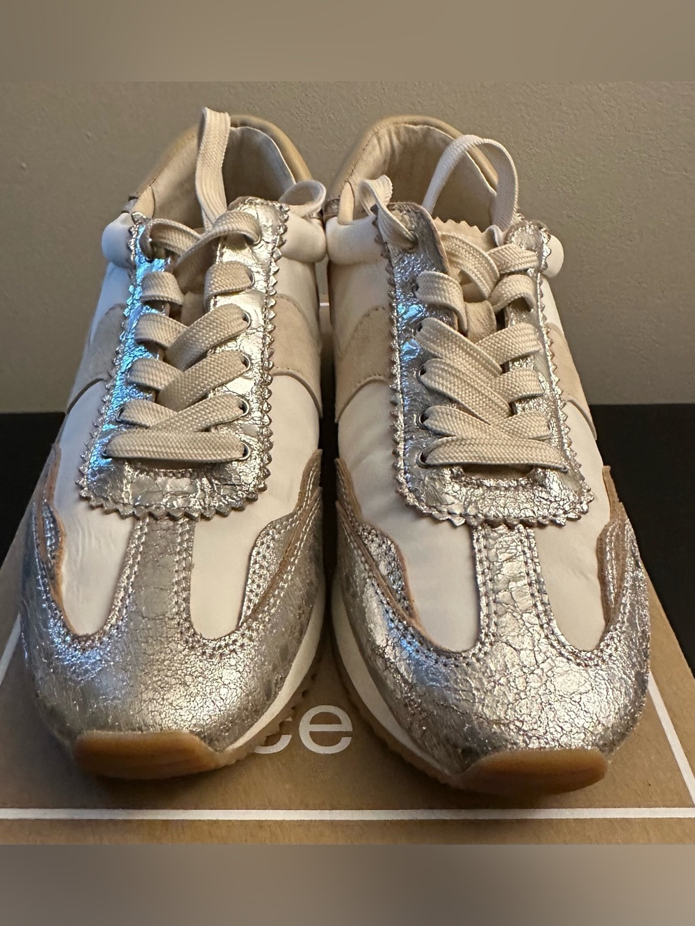 Dolce Vita Cream Sneakers with Silver Metallic Trim